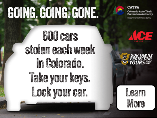 Advertisement showing a stolen car represented as a cut out silhouette